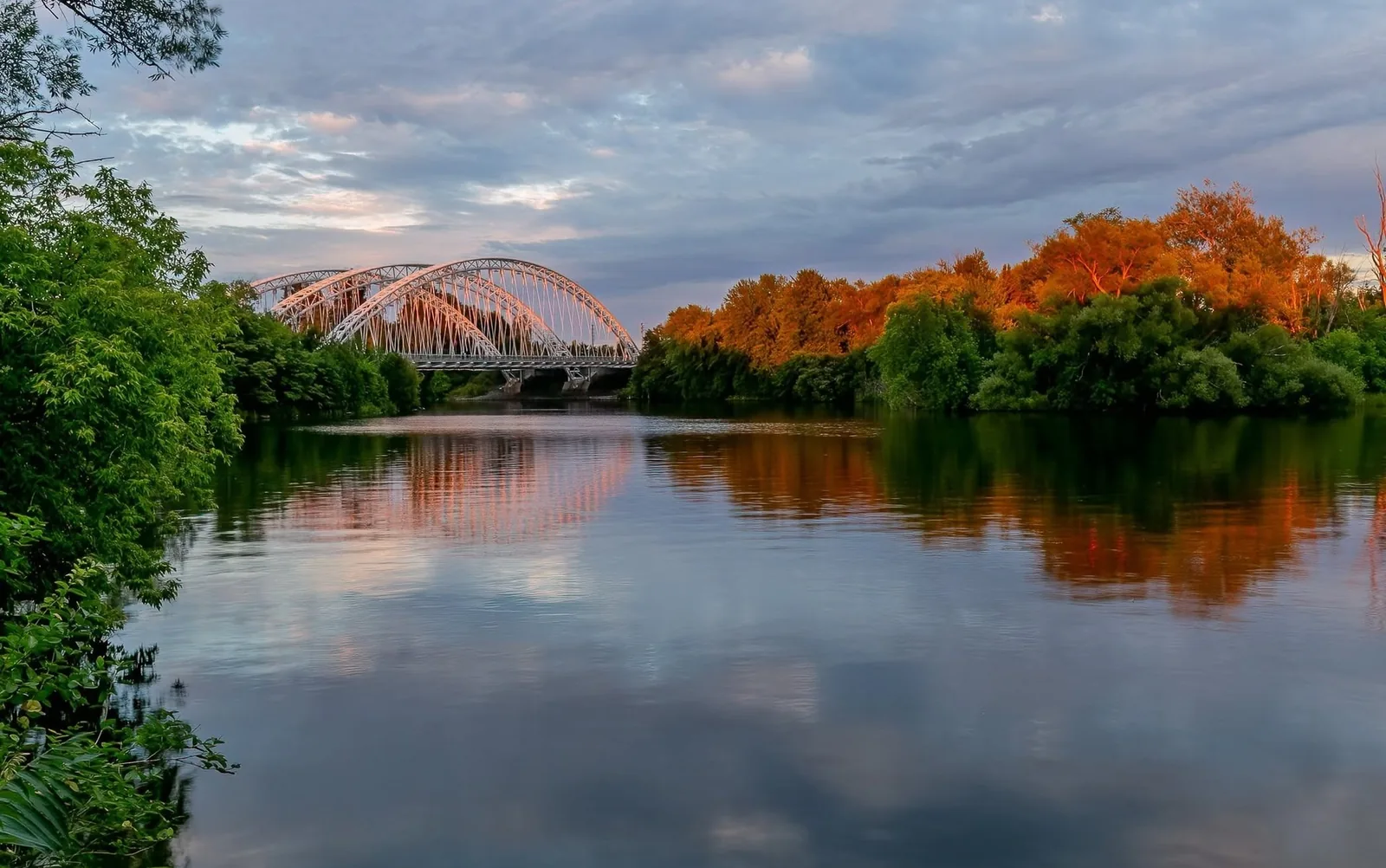The Vimy Memorial Bridge over the Rideau River at sunset